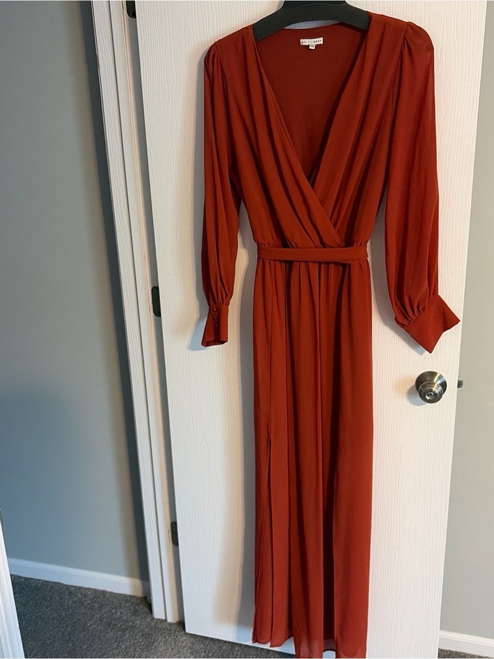 Rust Wrap Maxi Dress with Belt With Double Slit Detail